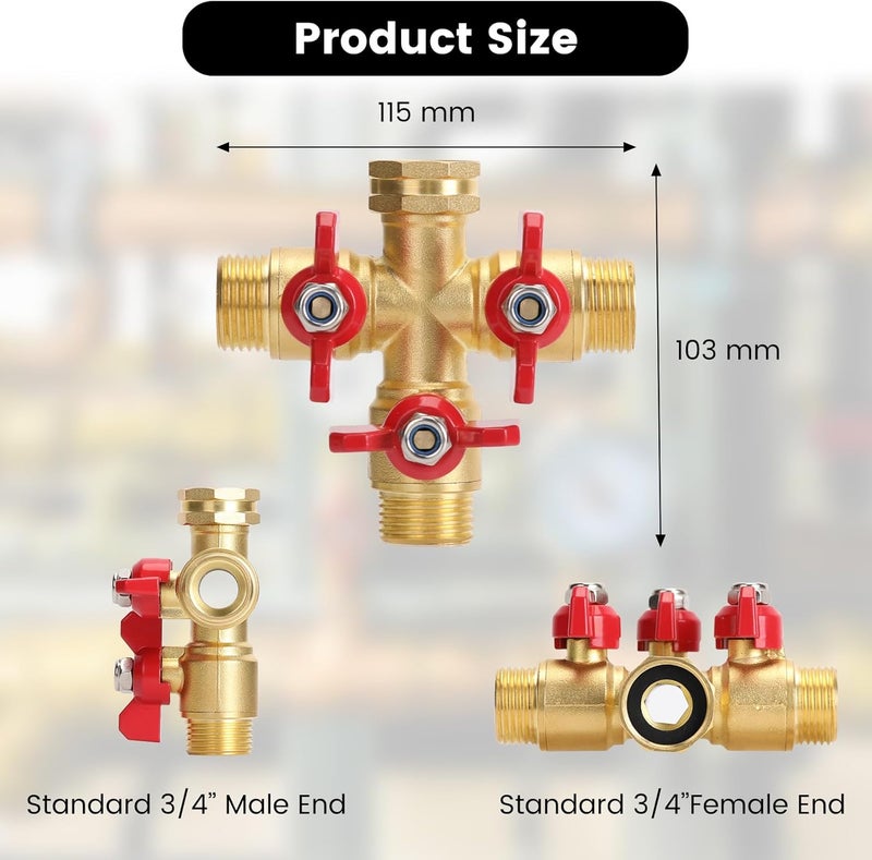 Finest Garden Hose Splitter 3 Way, Heavy Duty 3-Way Brass Valve Garden Hose Splitter With Stainless Steel Long Handle, Full Flow Hose Splitter Connector, Valve 3/4 Inch GHT Thread - Image 4